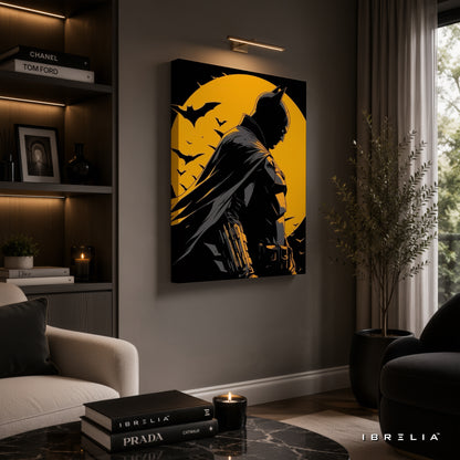 The Dark Knight Batman Wall Art – Gotham Moon Silhouette Premium Wrapped MDF Wall Decor | IBRELIA™
