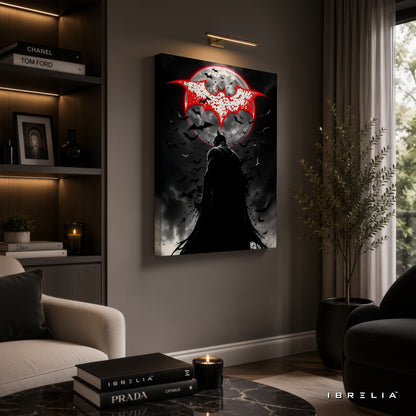 The Dark Knight Batman Wall Art – Red Moon Gotham Premium Wrapped MDF Wall Decor | IBRELIA™