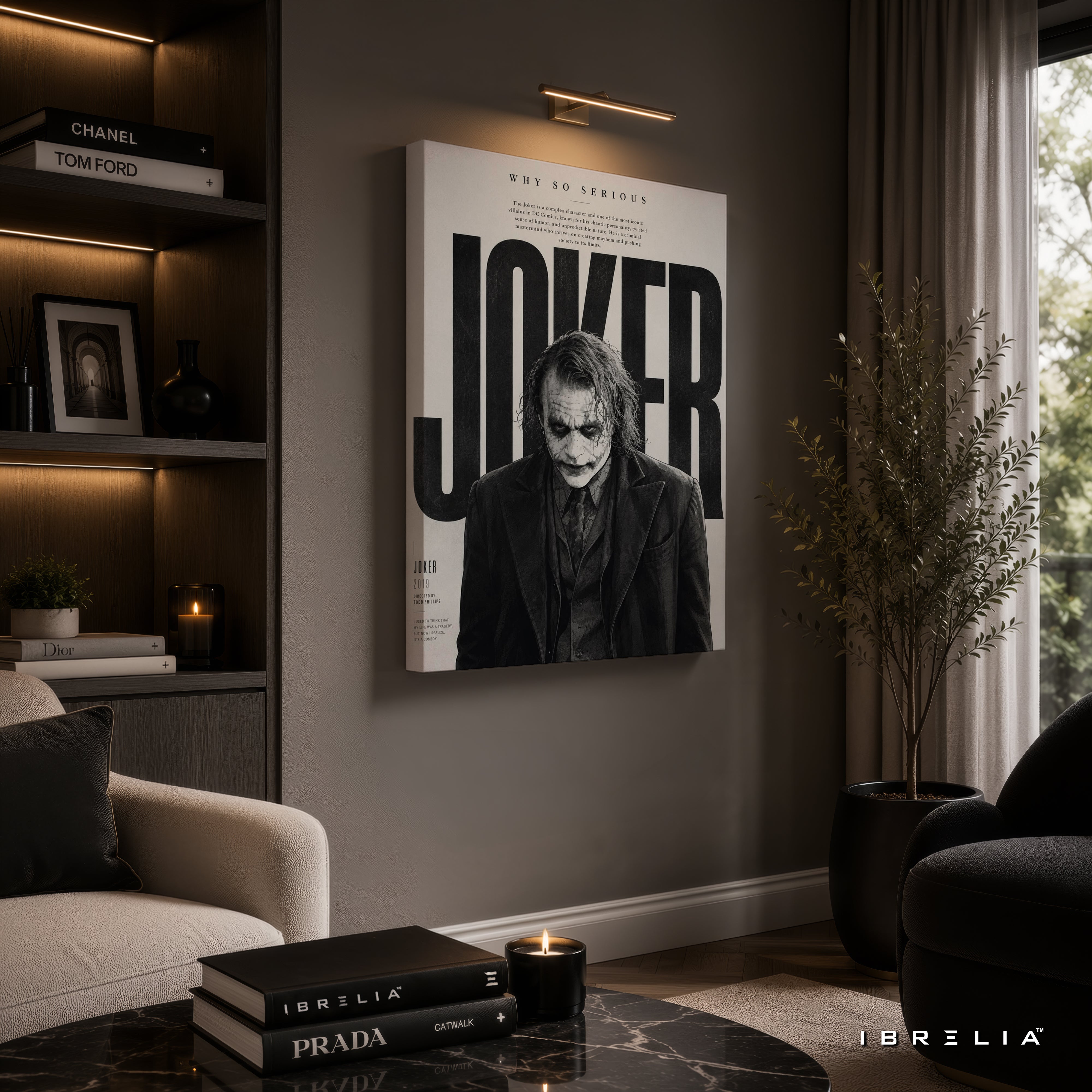 The Dark Knight Joker Wall Art – Heath Ledger Minimalist Monochrome Premium Wrapped MDF Wall Decor | IBRELIA™