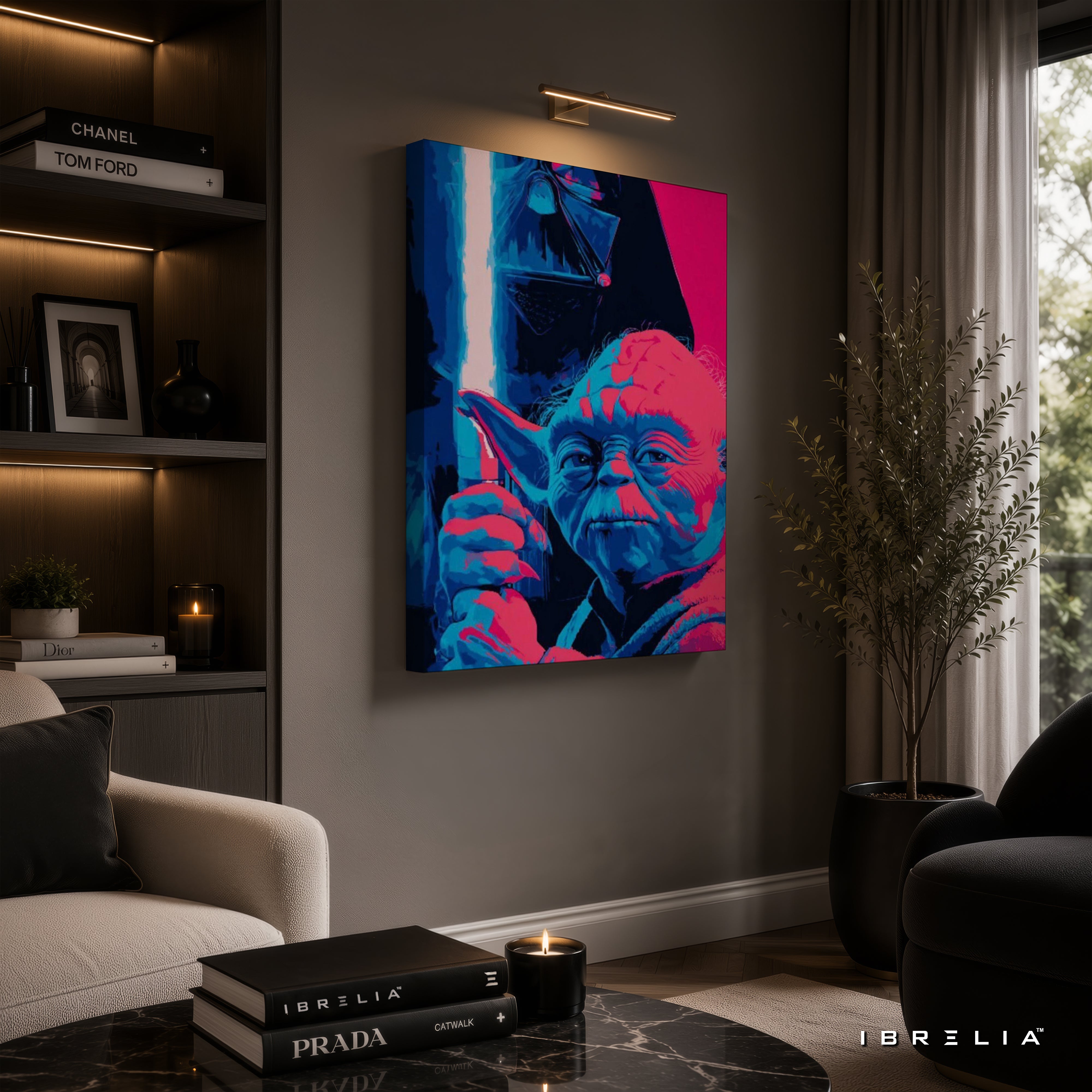 Yoda & Darth Vader Neon Premium Canvas Wall Art – Star Wars Lightsaber Poster | Sci-Fi Pop Art Decor | IBRELIA™