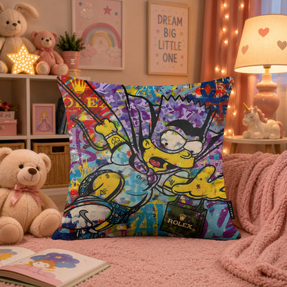 Bart Simpson Luxury Shopping Pop Art Cushion | Premium Velvet Suede | Double-Sided Print
