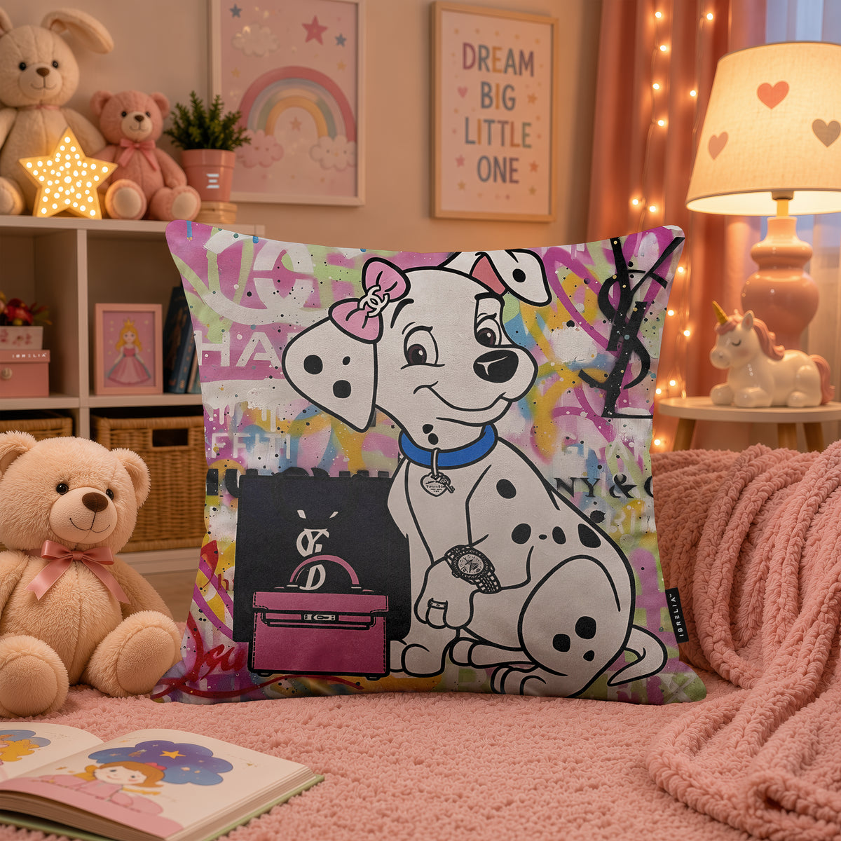 Dalmatian Puppy Luxury Shopping Pop Art Cushion | Premium Velvet Suede | Double-Sided Print