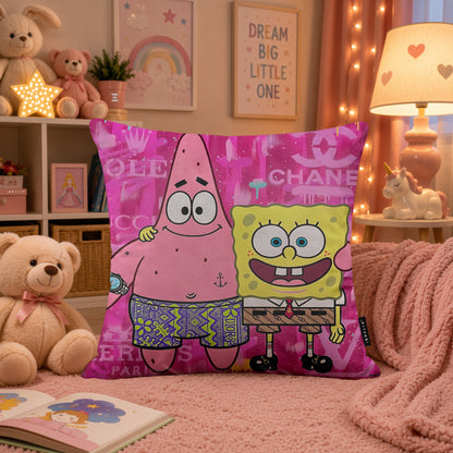 SpongeBob & Patrick Luxury Best Friends Pop Art Cushion | Premium Velvet Suede | Double-Sided Print