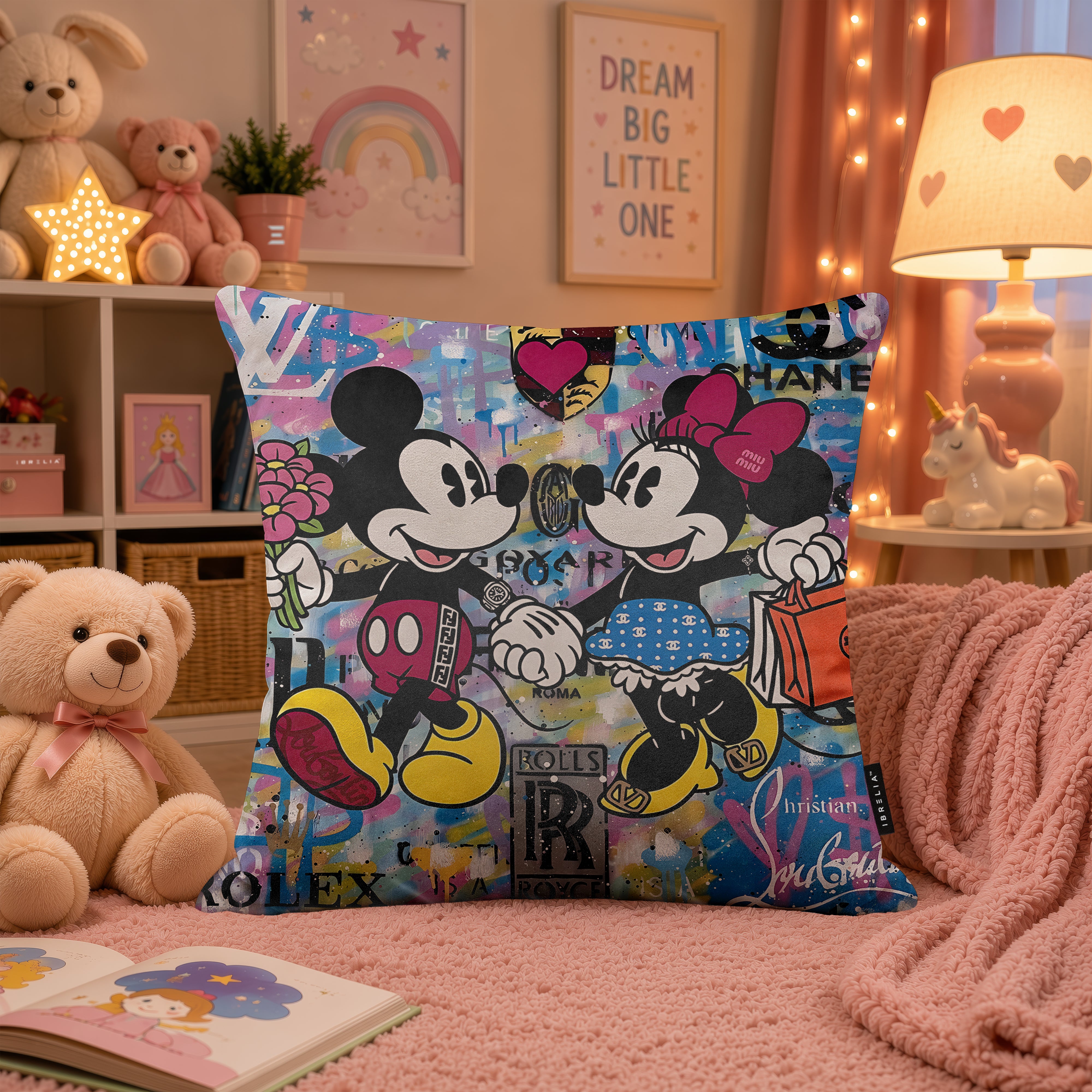 Mickey & Minnie Luxury Romance Pop Art Cushion | Premium Velvet Suede | Double-Sided Print