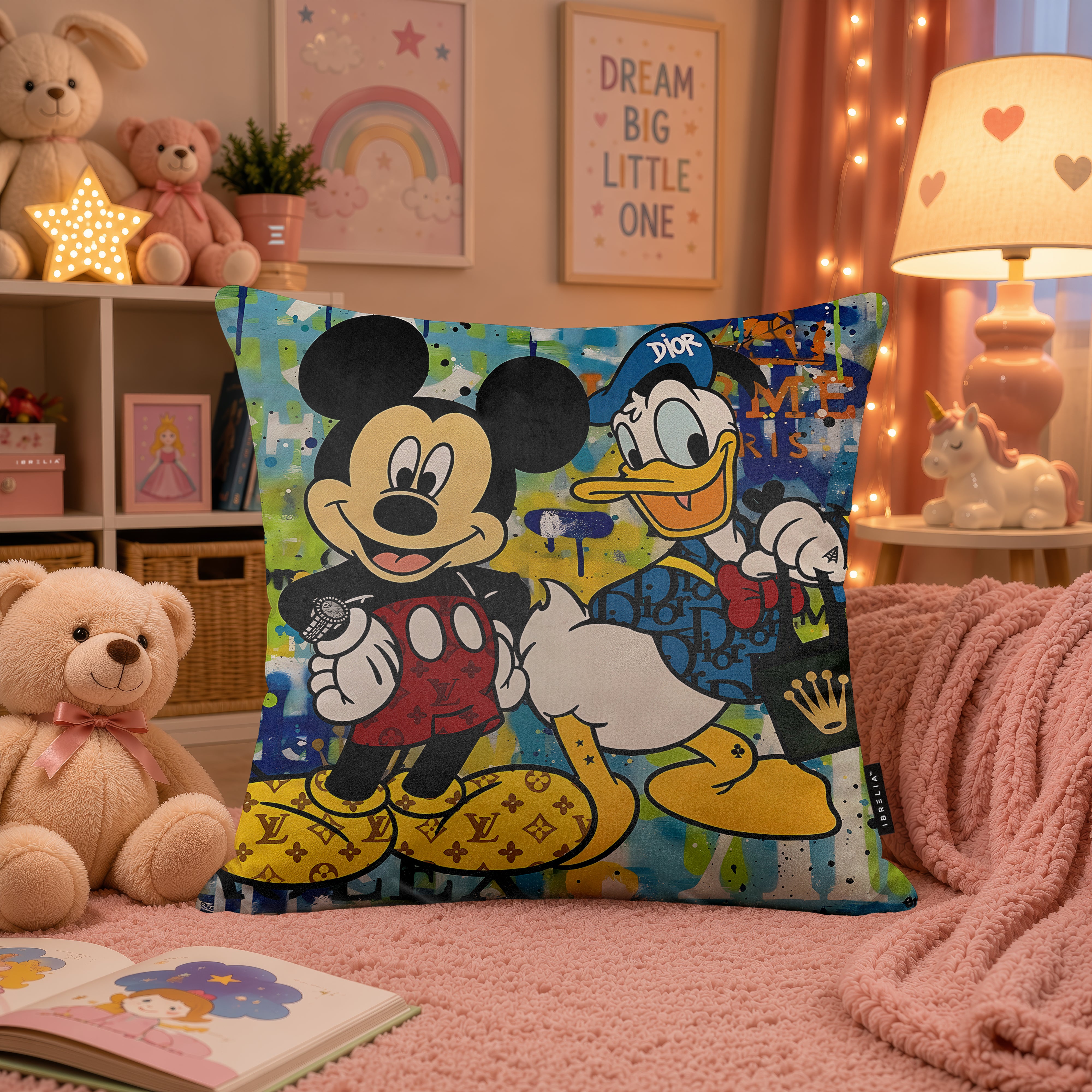 Mickey Mouse & Donald Duck Luxury Fashion Pop Art Cushion | Premium Velvet Suede | Double-Sided Print