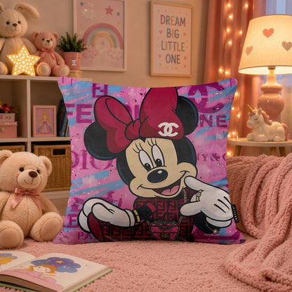 Minnie Mouse Luxury Streetwear Pop Art Cushion | Premium Velvet Suede | Double-Sided Print