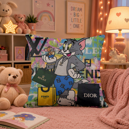 Tom & Jerry Luxury Shopping Fashion Pop Art Cushion | Premium Velvet Suede | Double-Sided Print