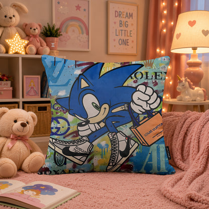 Sonic Luxury Sneaker Shopping Pop Art Cushion | Premium Velvet Suede | Double-Sided Print