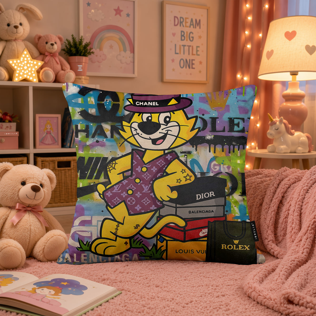 Top Cat Luxury Shopping Pop Art Cushion | Premium Velvet Suede | Double-Sided Print