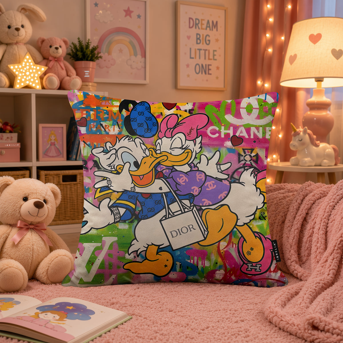 Donald & Daisy Duck Luxury Love Pop Art Cushion | Premium Velvet Suede | Double-Sided Print