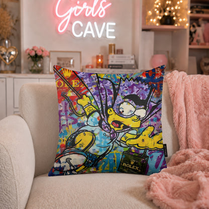 Bart Simpson Luxury Shopping Pop Art Cushion | Premium Velvet Suede | Double-Sided Print