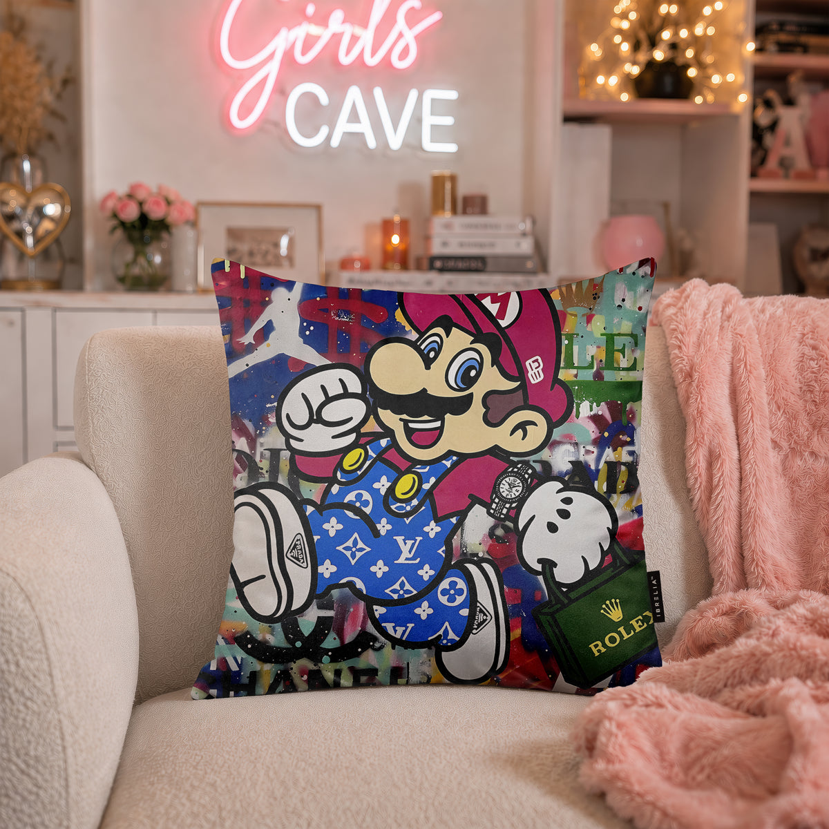 Super Mario Luxury Shopping Pop Art Cushion | Premium Velvet Suede | Double-Sided Print