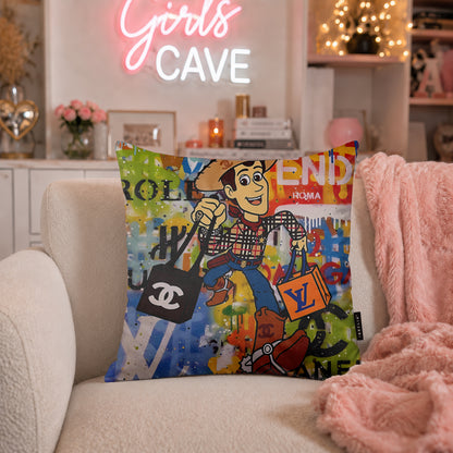 Woody Luxury Cowboy Pop Art Cushion | Premium Velvet Suede | Double-Sided Print