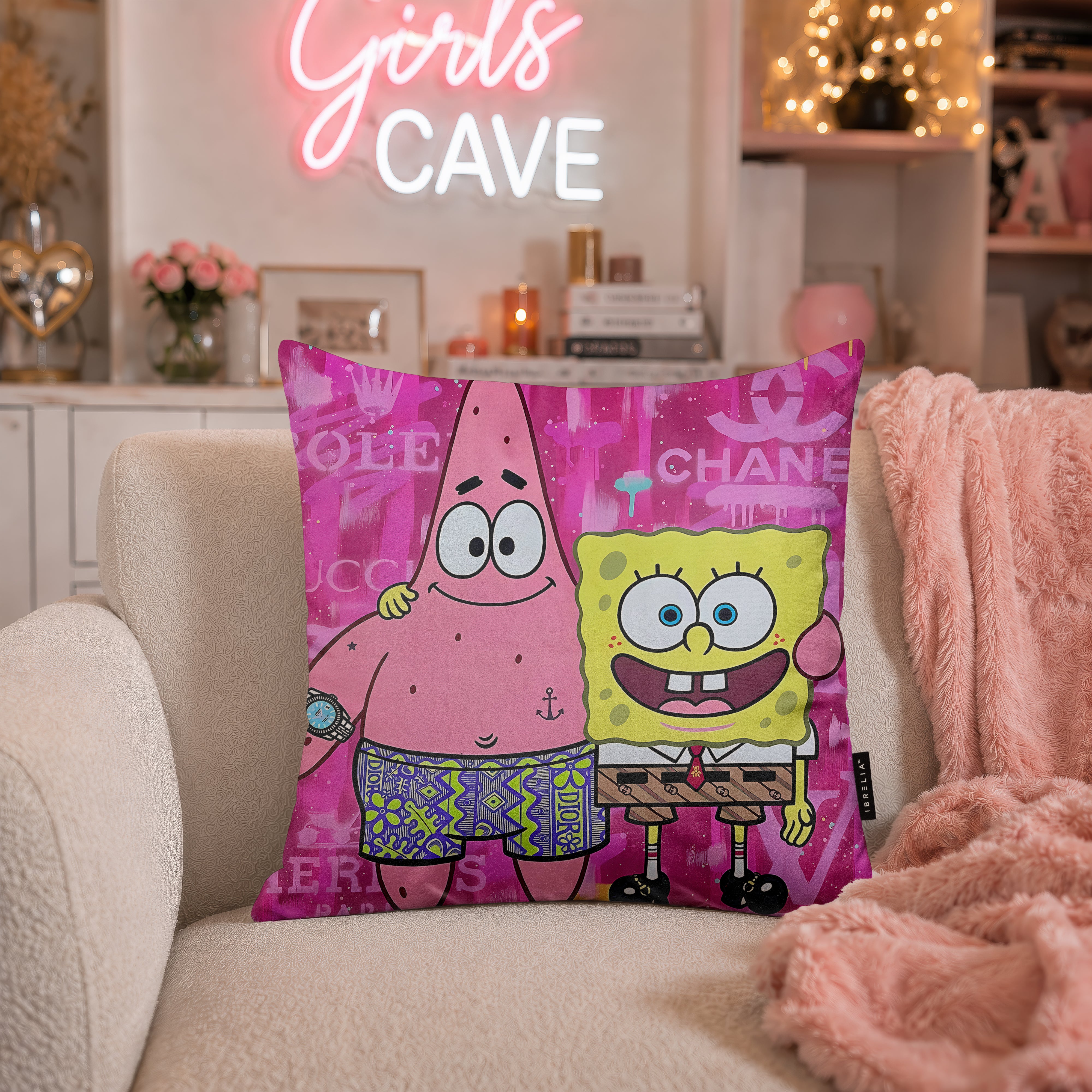 SpongeBob & Patrick Luxury Best Friends Pop Art Cushion | Premium Velvet Suede | Double-Sided Print