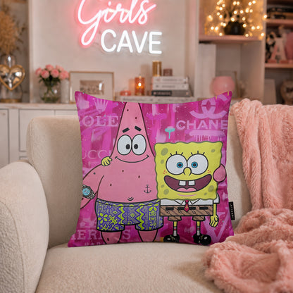 SpongeBob & Patrick Luxury Best Friends Pop Art Cushion | Premium Velvet Suede | Double-Sided Print