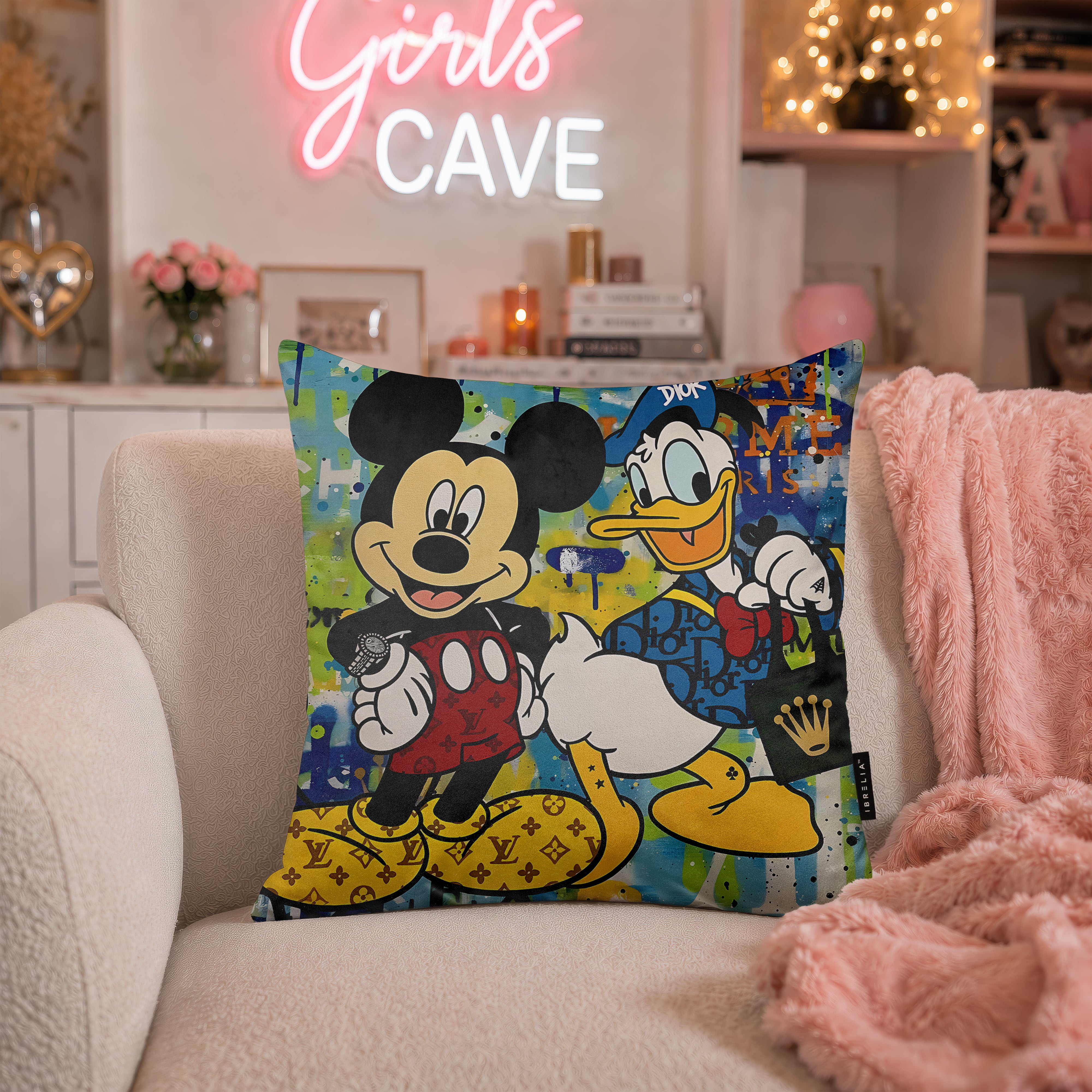 Mickey Mouse & Donald Duck Luxury Fashion Pop Art Cushion | Premium Velvet Suede | Double-Sided Print