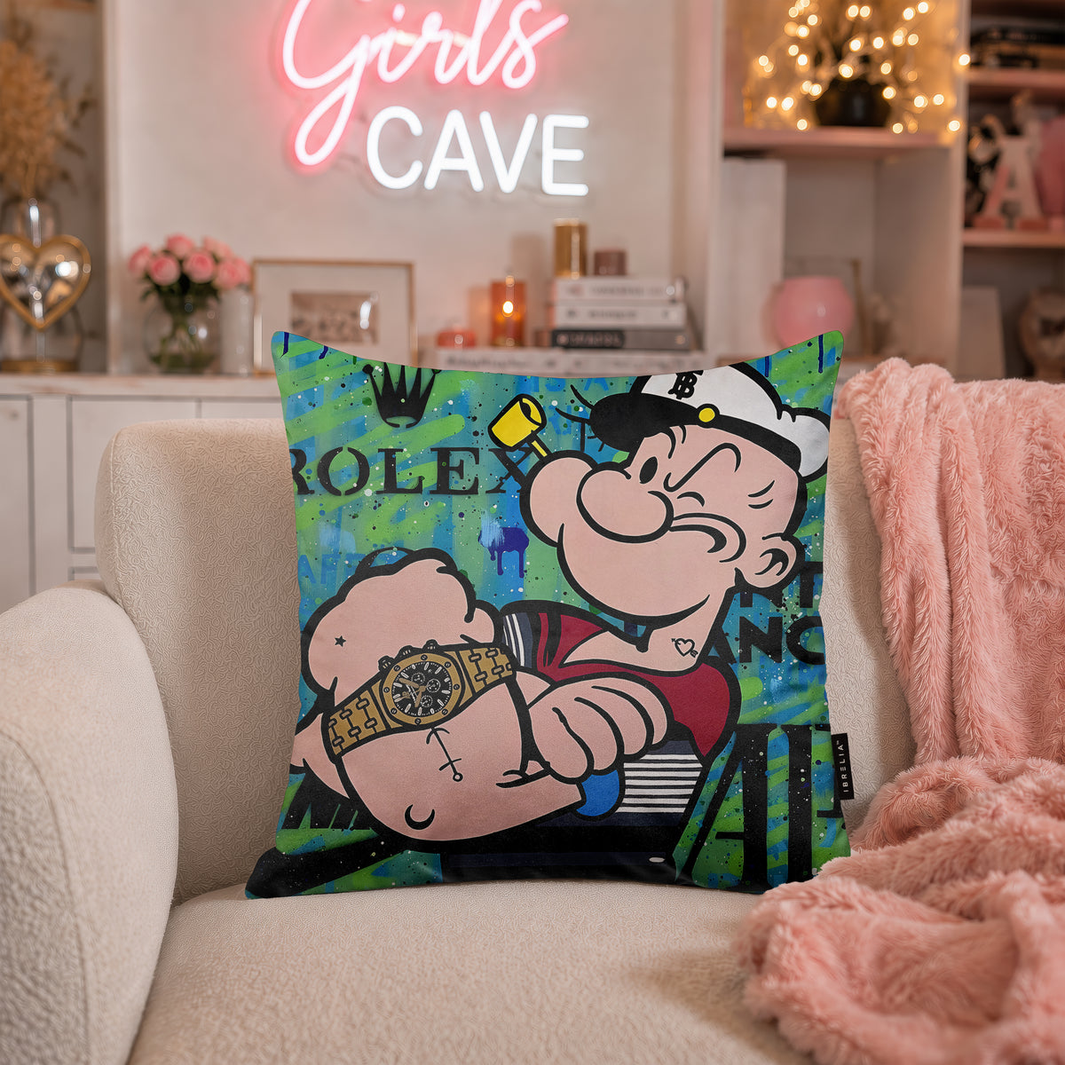 Popeye Luxury Watch Pop Art Cushion | Premium Velvet Suede | Double-Sided Print