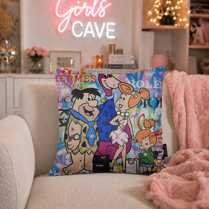 The Flintstones Family Luxury Fashion Pop Art Cushion | Premium Velvet Suede | Double-Sided Print