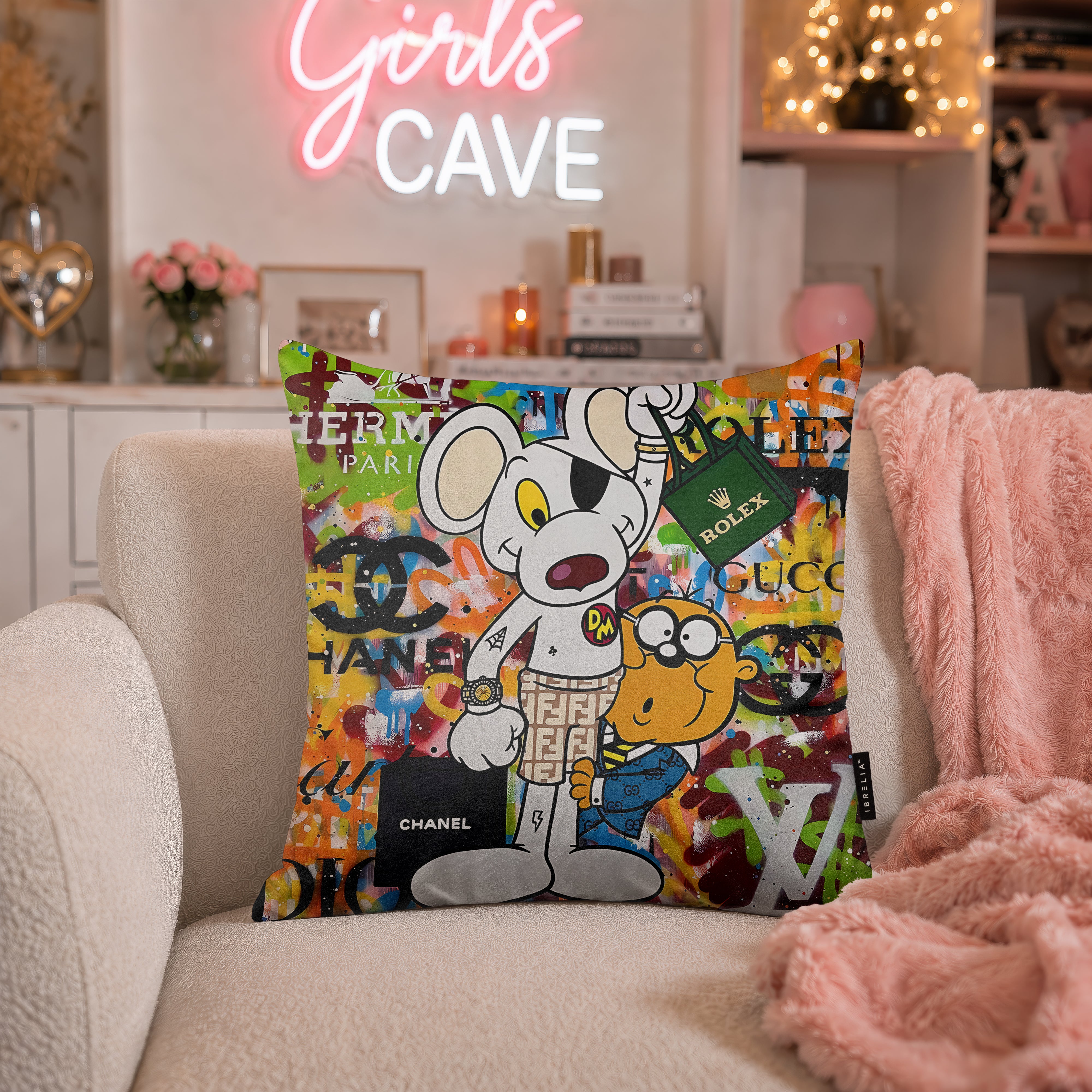 Danger Mouse & Penfold Luxury Pop Art Cushion | Premium Velvet Suede | Double-Sided Print