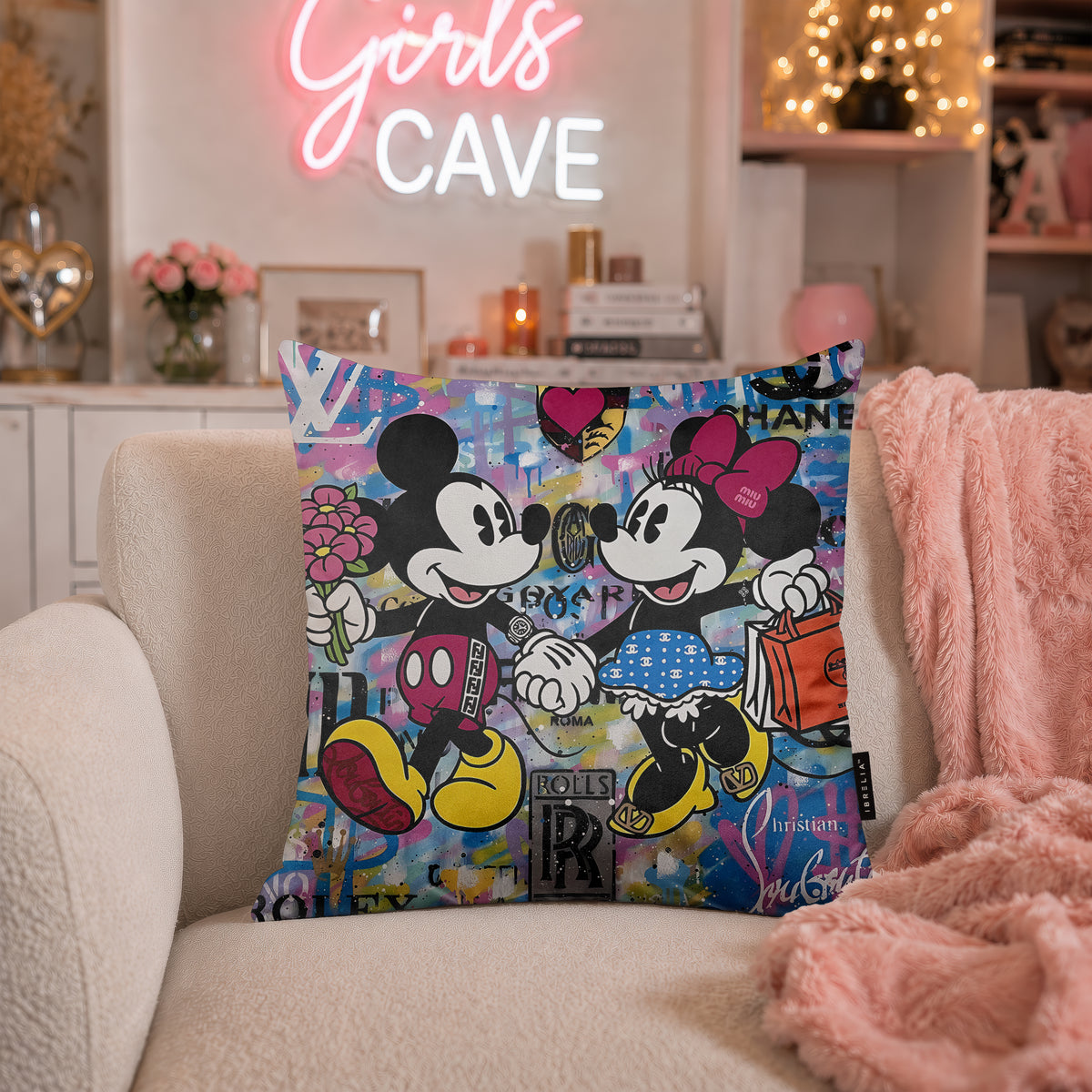 Mickey & Minnie Luxury Romance Pop Art Cushion | Premium Velvet Suede | Double-Sided Print
