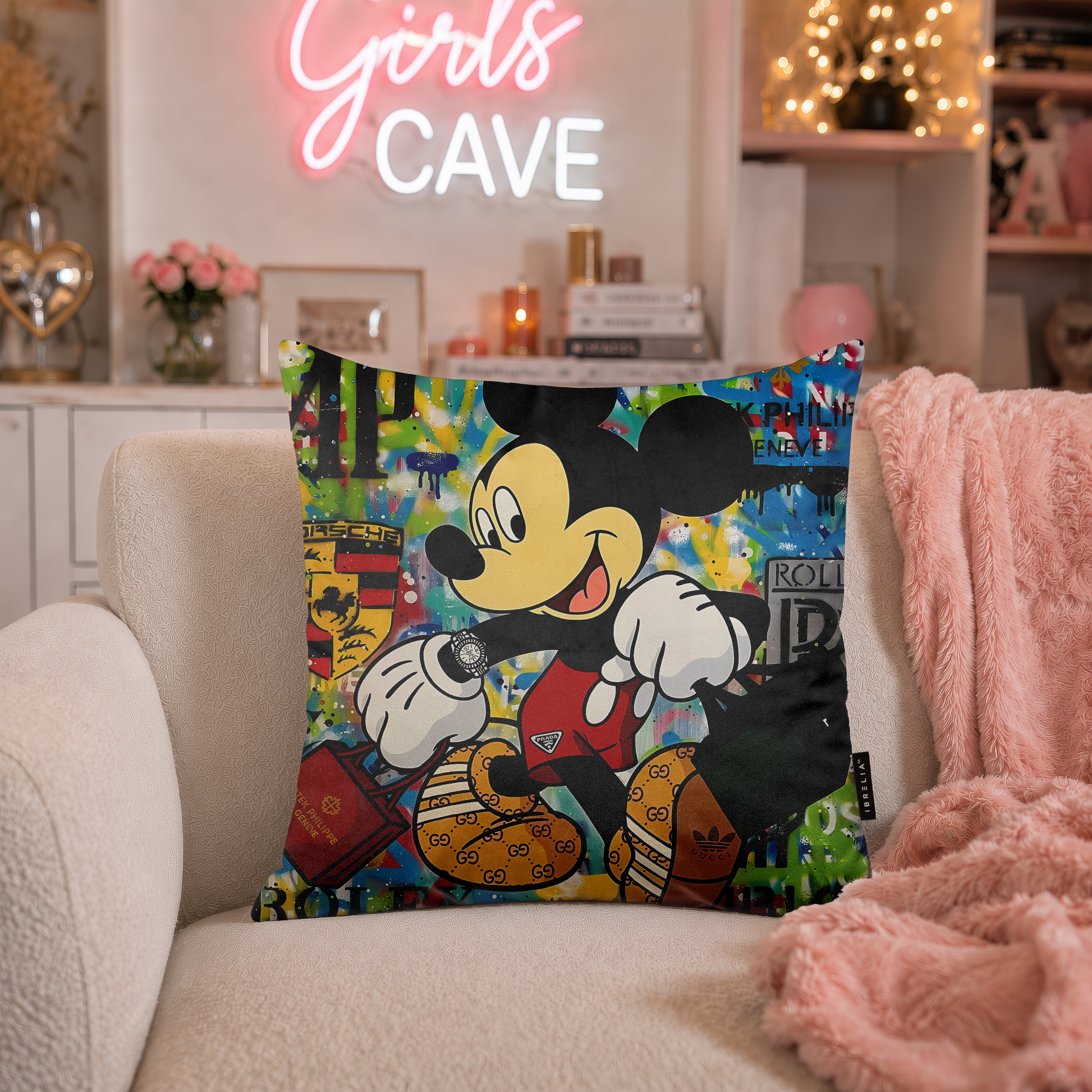 Mickey Mouse Luxury Streetwear Pop Art Cushion | Premium Velvet Suede | Double-Sided Print