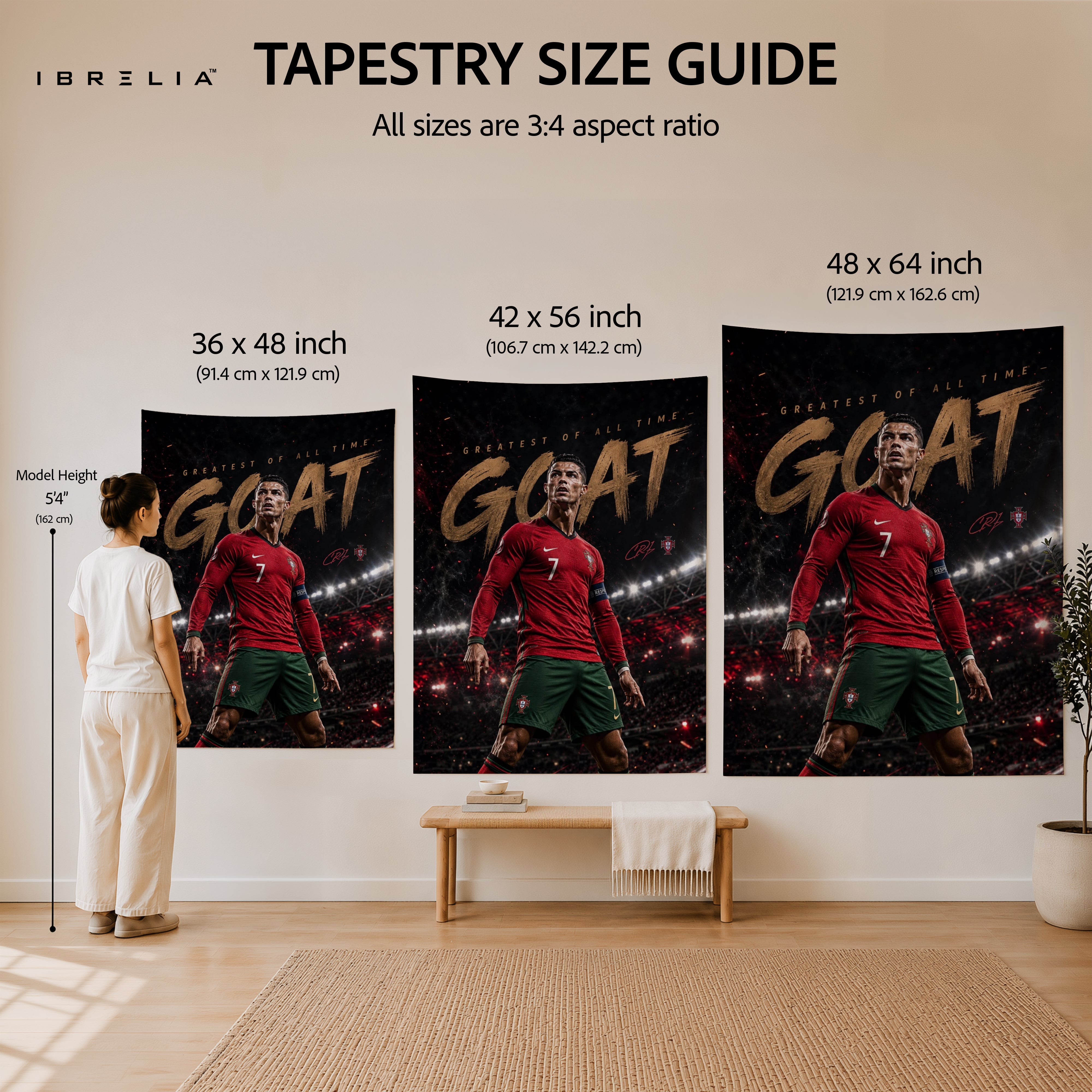Cristiano Ronaldo GOAT Wall Tapestry | Premium Heavyweight Jute Fabric Wall Hanging