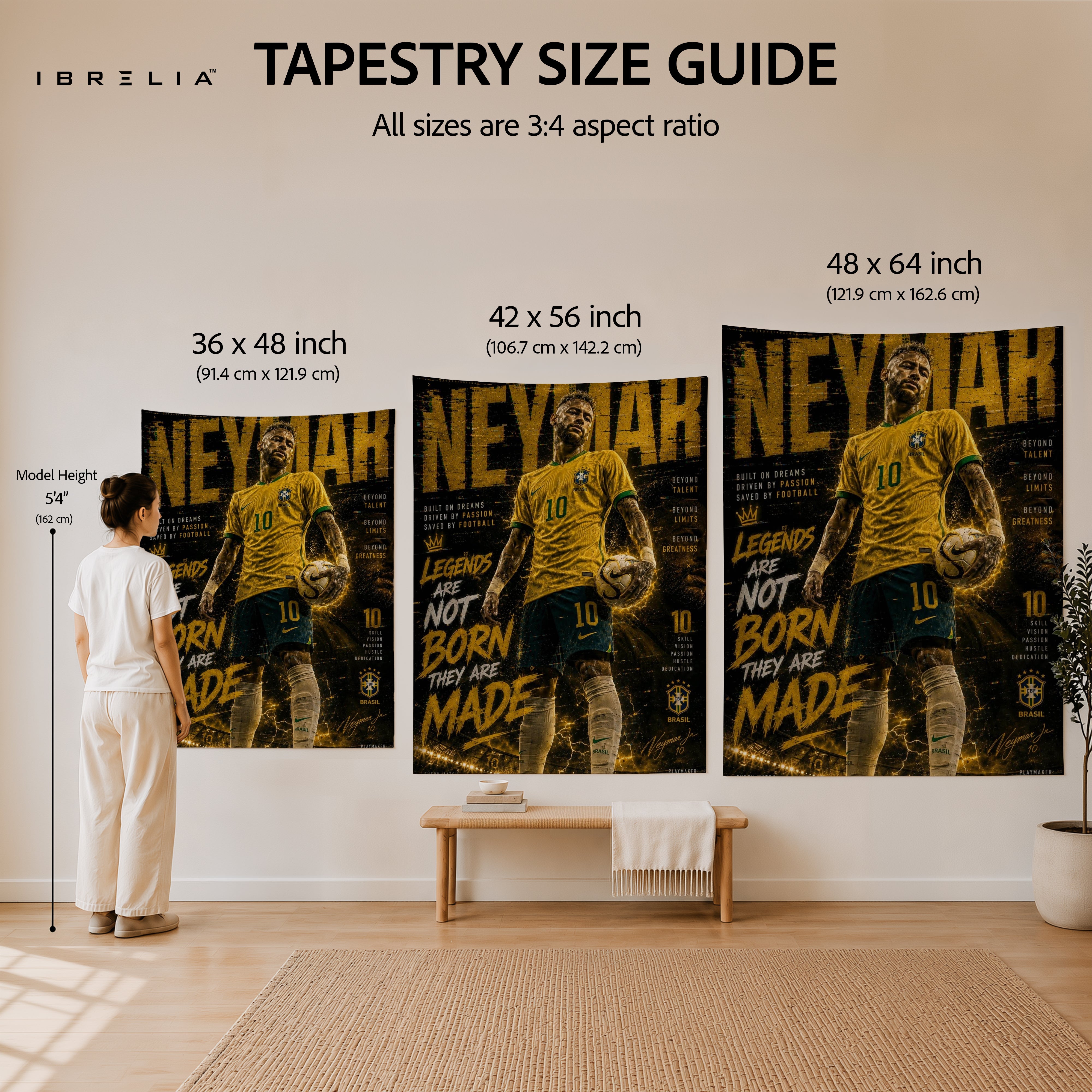 Neymar Legends Are Made Wall Tapestry | Premium Heavyweight Jute Fabric Wall Hanging