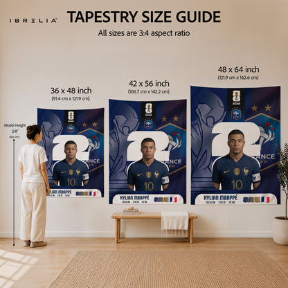 Kylian Mbappé France World Cup 2026 Wall Tapestry | Premium Heavyweight Jute Fabric Wall Hanging