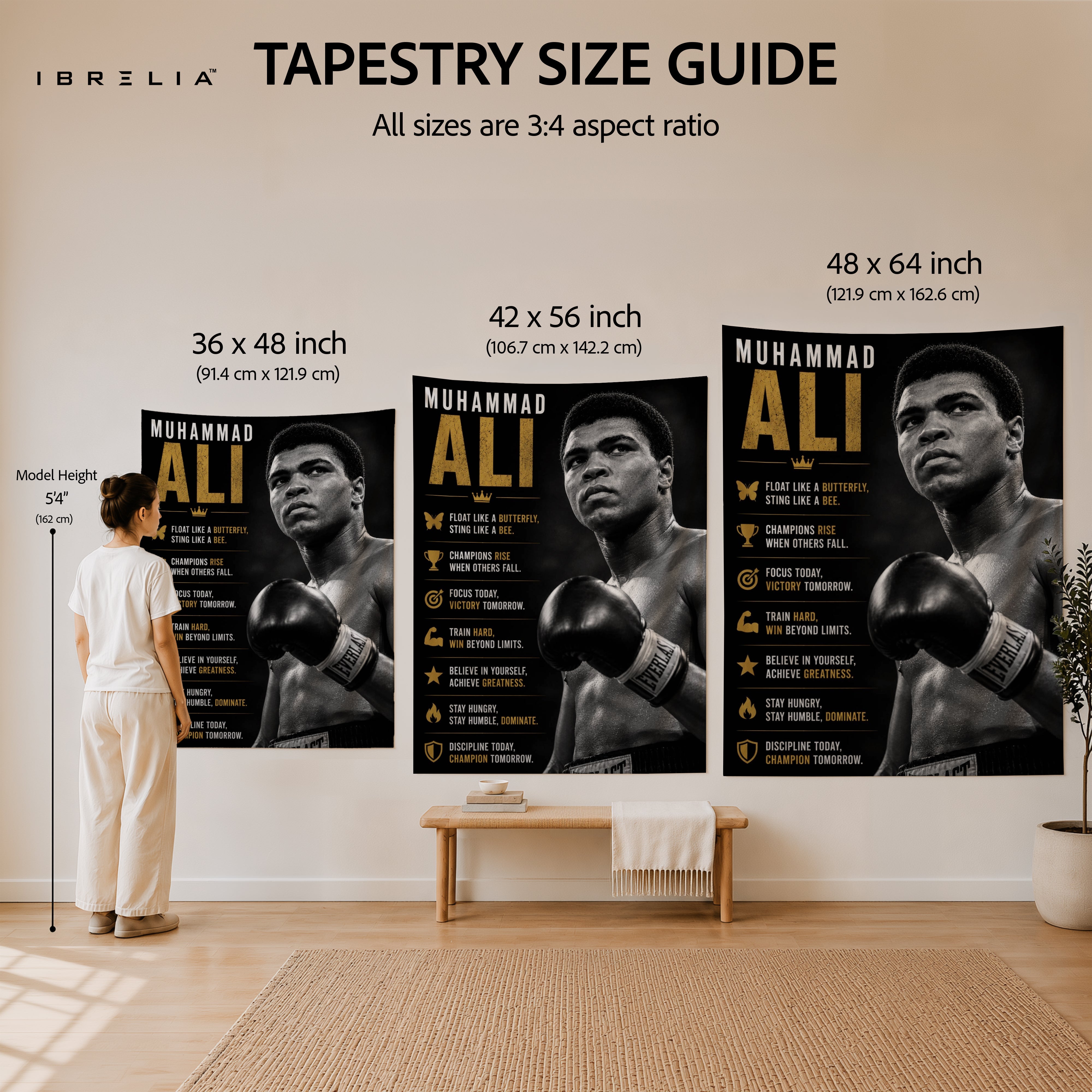 Muhammad Ali Motivational Quote Wall Tapestry | Premium Heavyweight Jute Fabric Wall Hanging