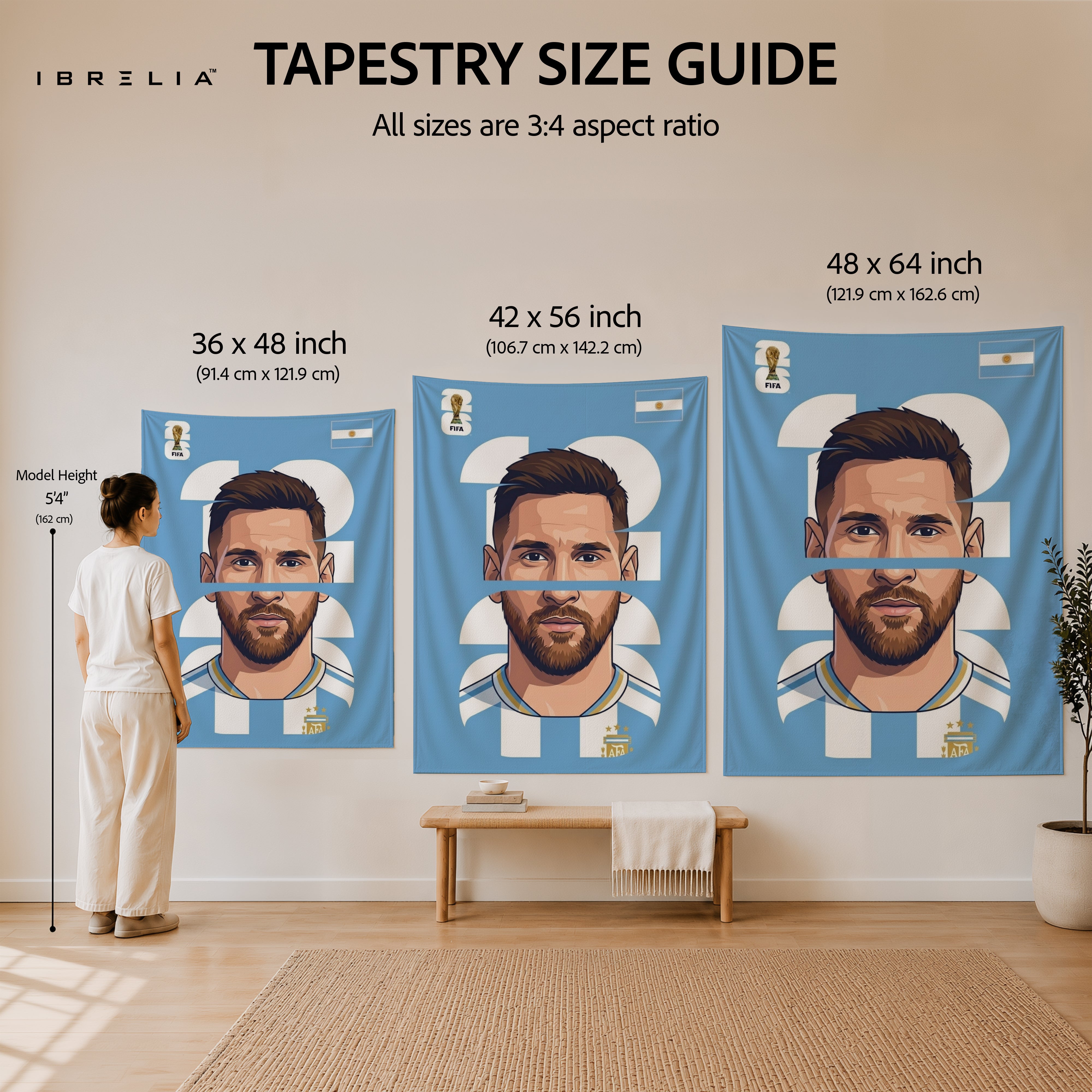 Lionel Messi Argentina Minimal Portrait Wall Tapestry | Premium Heavyweight Jute Fabric Wall Hanging