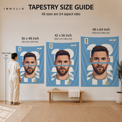 Lionel Messi Argentina Minimal Portrait Wall Tapestry | Premium Heavyweight Jute Fabric Wall Hanging