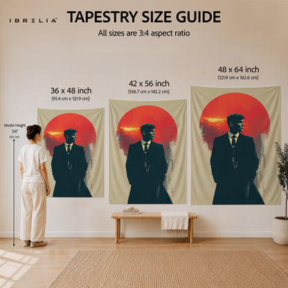 Thomas Shelby Red Sun Wall Tapestry | Premium Heavyweight Jute Fabric Wall Hanging