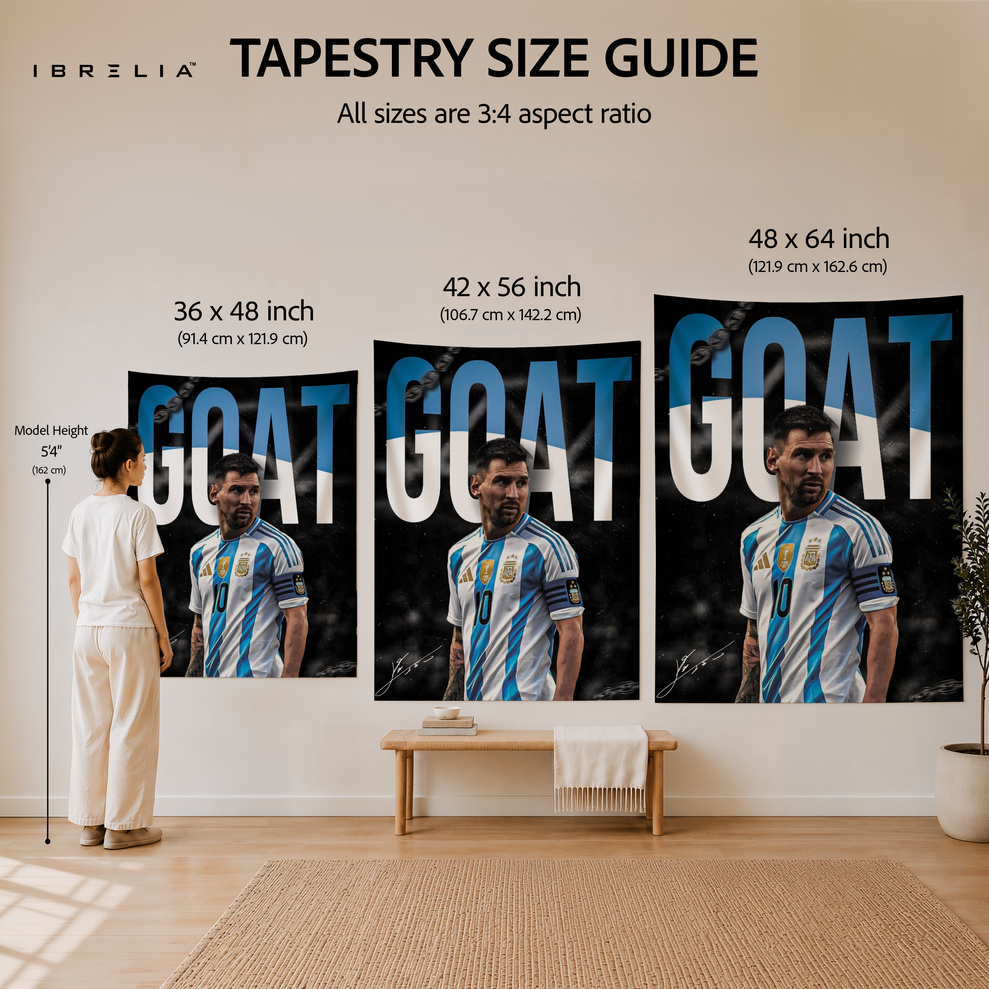 Lionel Messi GOAT Argentina Wall Tapestry | Premium Heavyweight Jute Fabric Wall Hanging