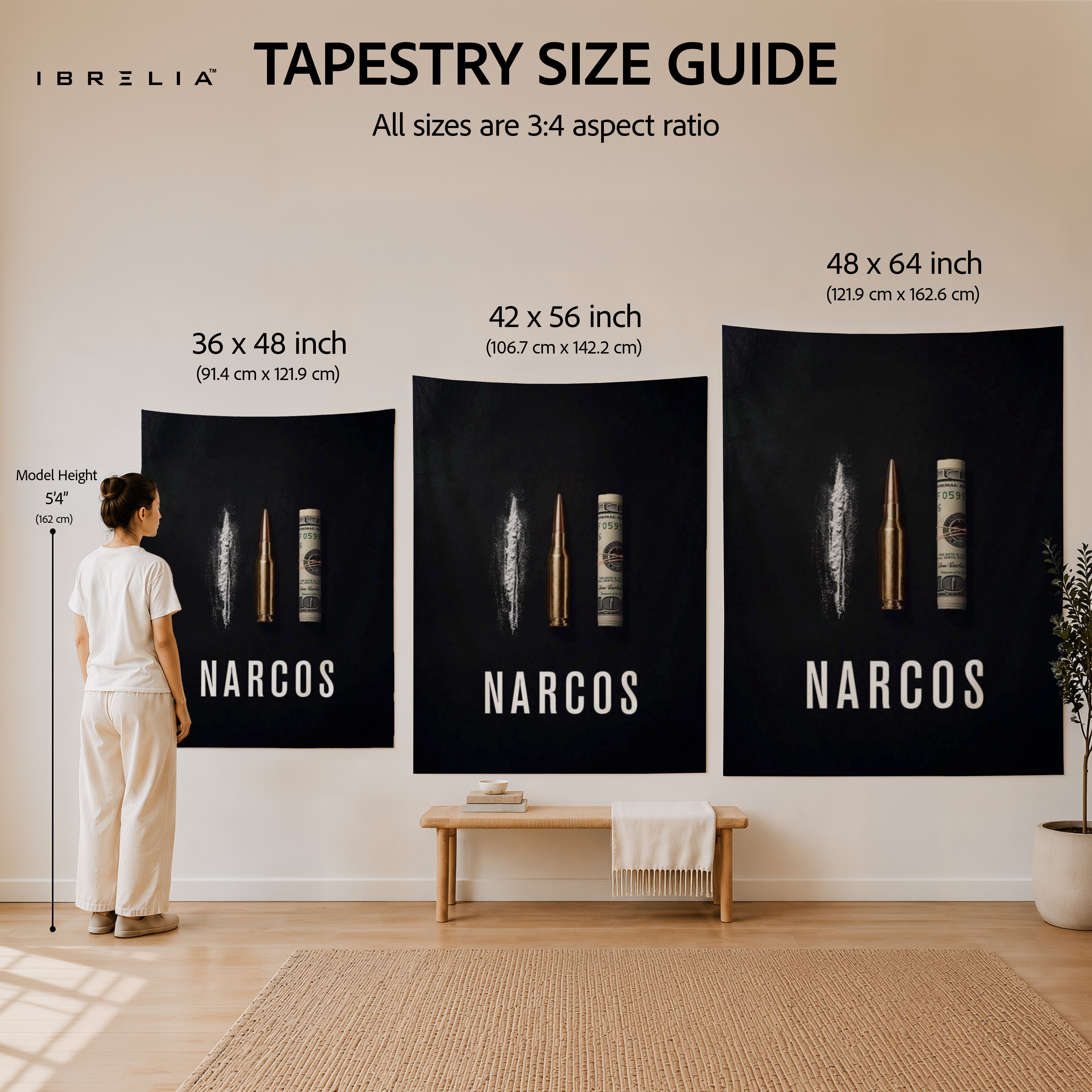 Narcos Minimalist Wall Tapestry | Premium Heavyweight Jute Fabric Wall Hanging