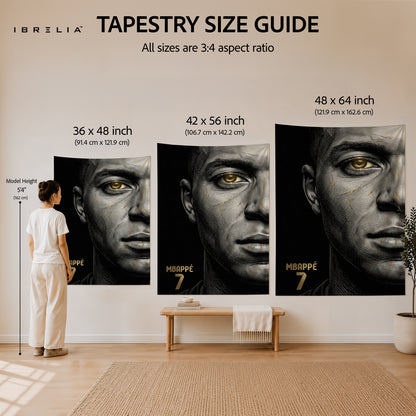 Kylian Mbappé Minimalist Portrait Wall Tapestry | Premium Heavyweight Jute Fabric Wall Hanging