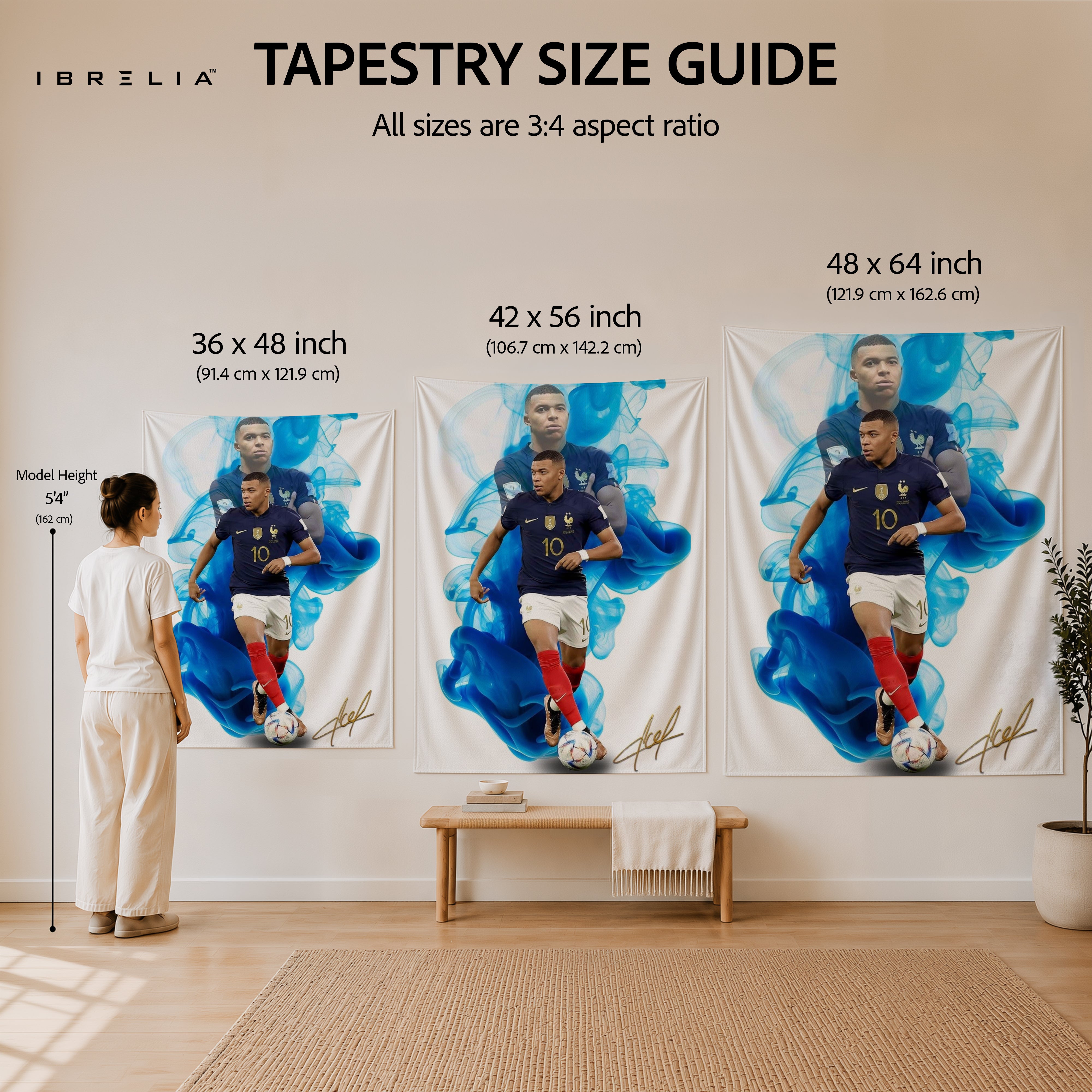 Kylian Mbappé Blue Smoke France Wall Tapestry | Premium Heavyweight Jute Fabric Wall Hanging