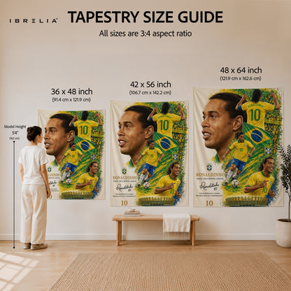 Ronaldinho Brazil Legend Wall Tapestry | Premium Heavyweight Jute Fabric Wall Hanging