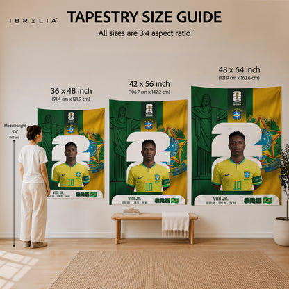 Vinícius Júnior Brazil World Cup 2026 Wall Tapestry | Premium Heavyweight Jute Fabric Wall Hanging