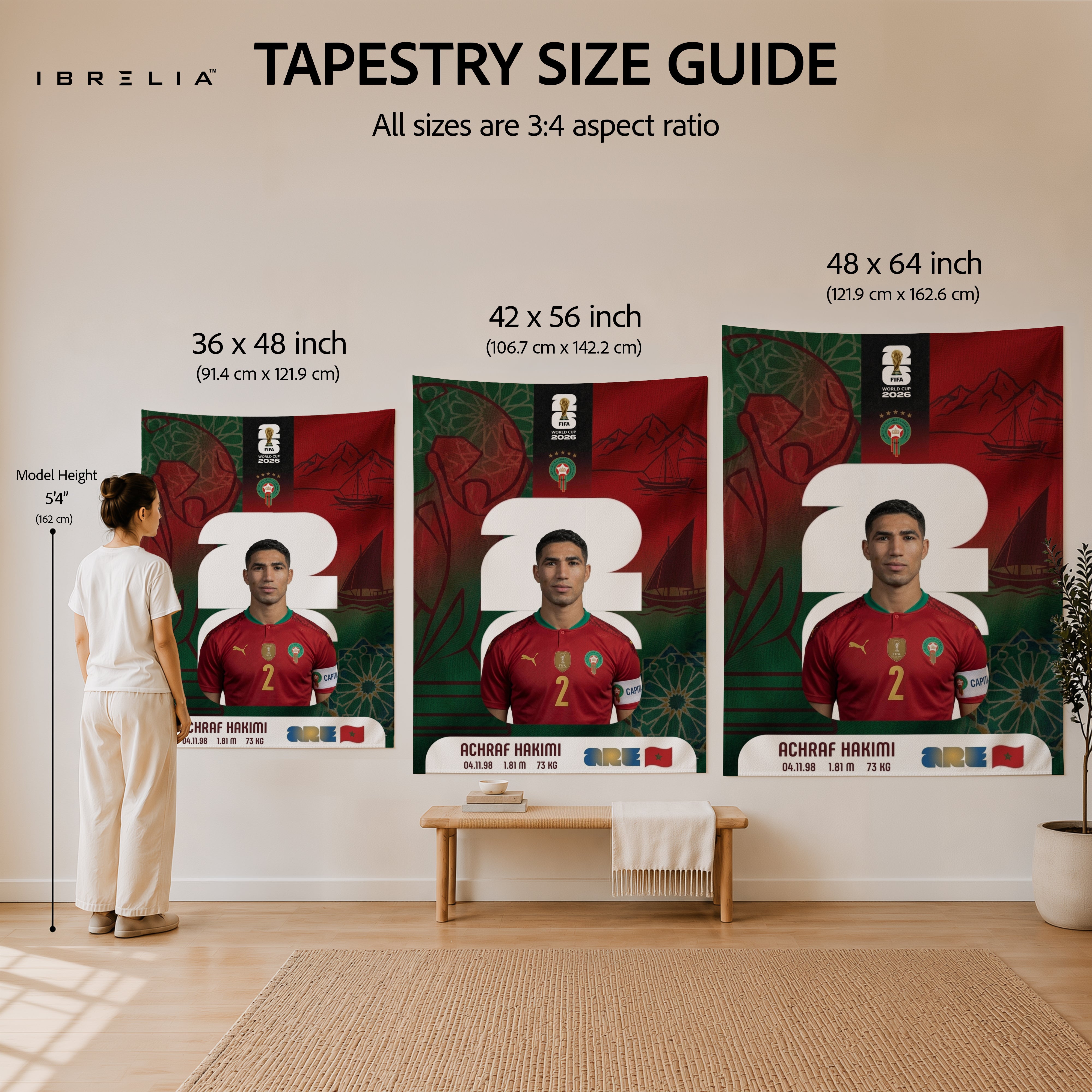 Achraf Hakimi Morocco World Cup 2026 Wall Tapestry | Premium Heavyweight Jute Fabric Wall Hanging
