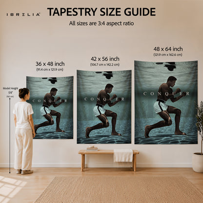 Muhammad Ali Conquer Wall Tapestry | Premium Heavyweight Jute Fabric Wall Hanging