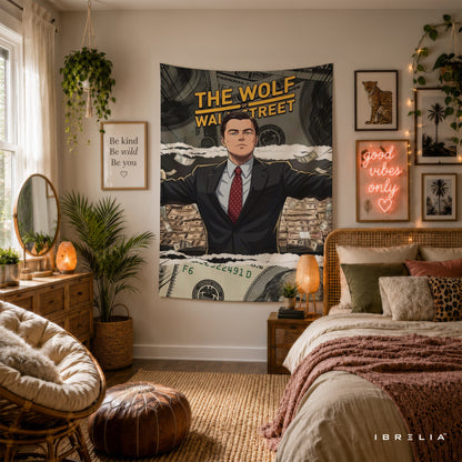 The Wolf of Wall Street Inspired Money Wall Tapestry – Premium Motivational Wall Hanging for Home, Office & Gaming Room