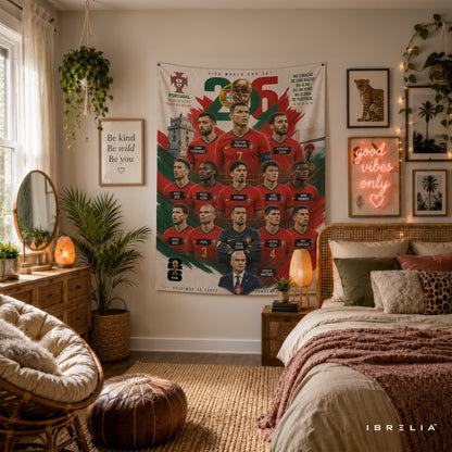 Portugal National Football Team Legends Wall Tapestry | Premium Heavyweight Jute Fabric Wall Hanging