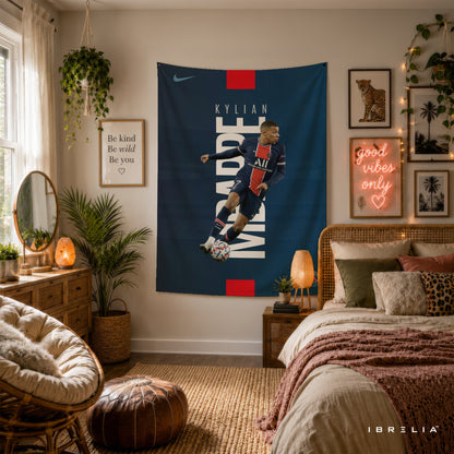 Kylian Mbappé PSG Minimalist Wall Tapestry | Premium Heavyweight Jute Fabric Wall Hanging