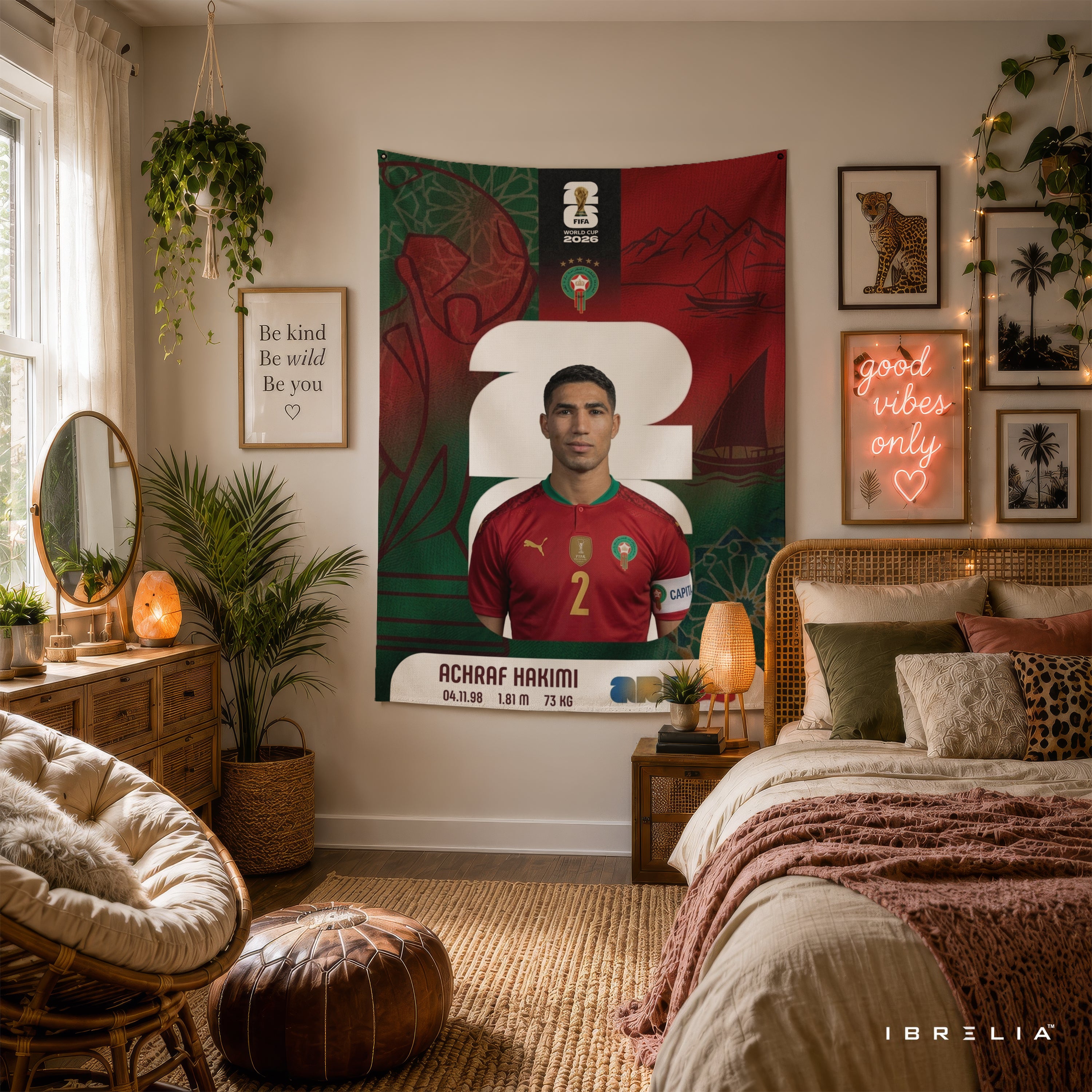 Achraf Hakimi Morocco World Cup 2026 Wall Tapestry | Premium Heavyweight Jute Fabric Wall Hanging