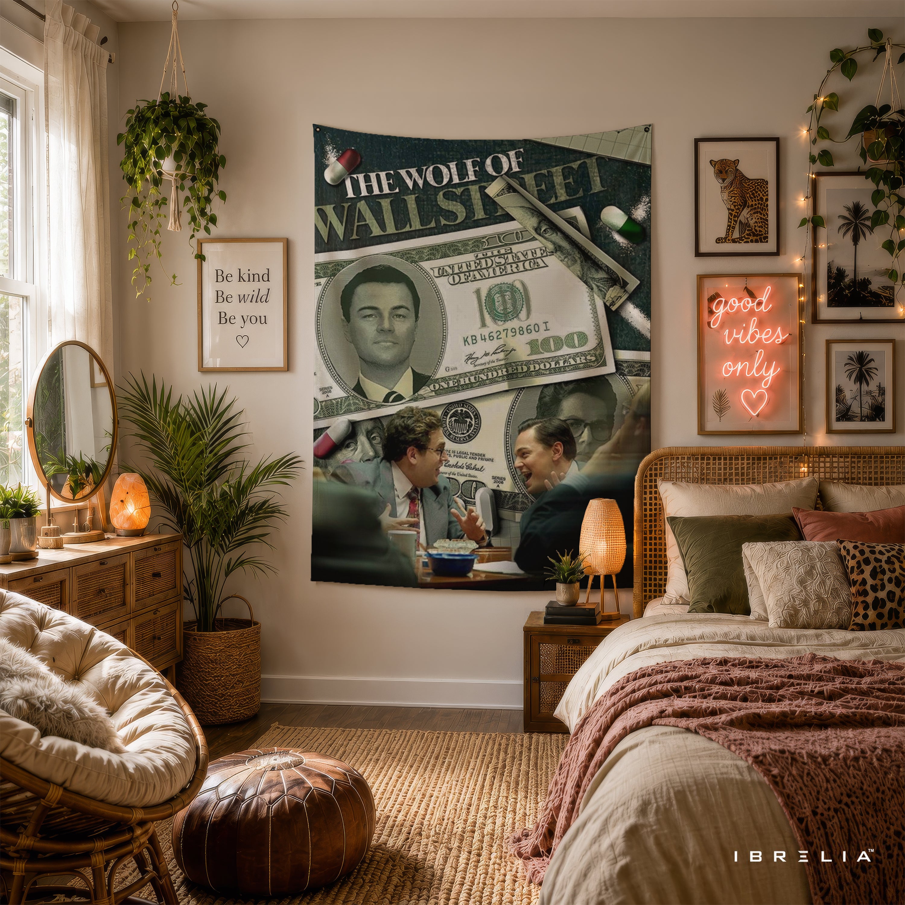 The Wolf of Wall Street Money Collage Wall Tapestry – Luxury Finance Movie Inspired Wall Hanging