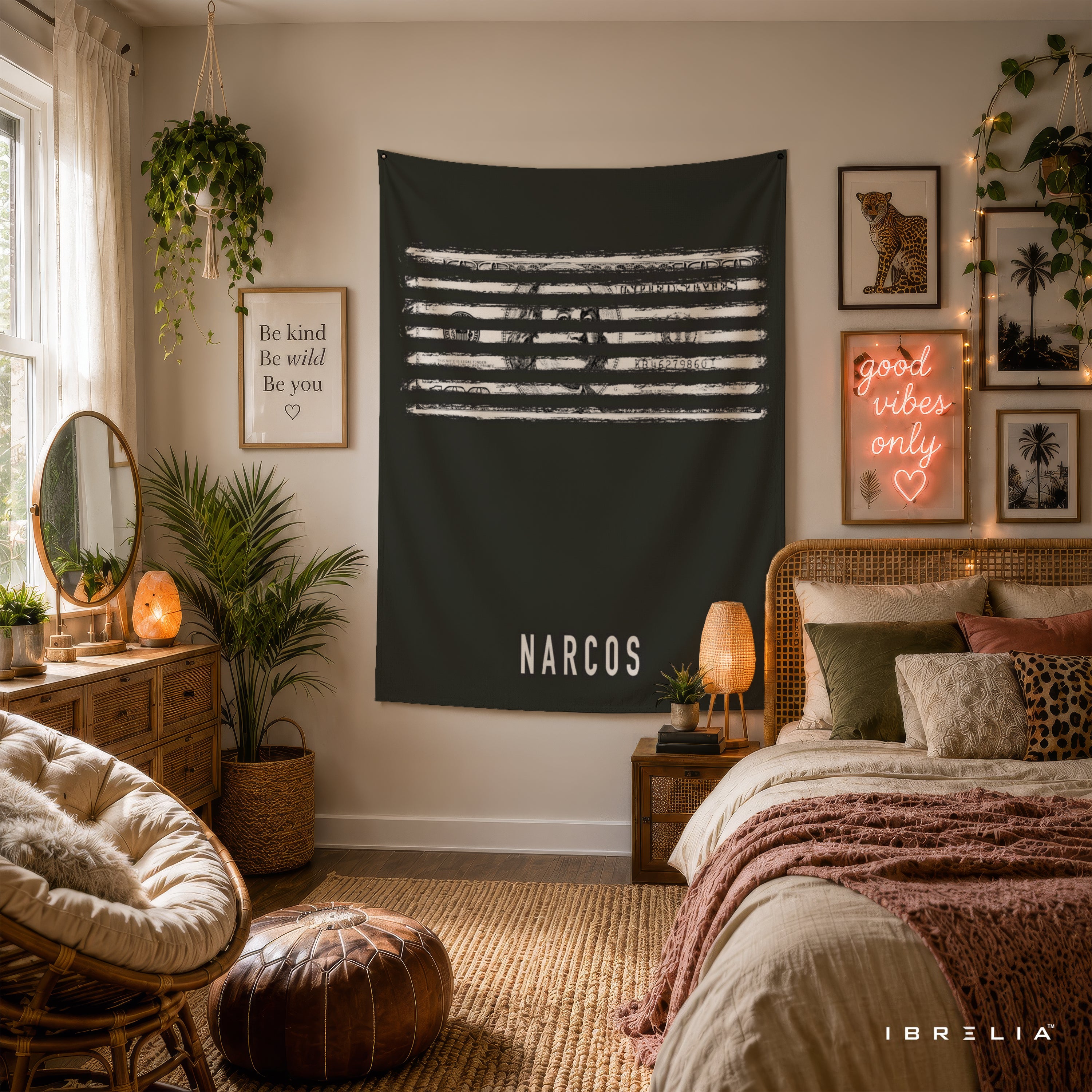 Narcos Dollar Bill Minimalist Wall Tapestry | Premium Heavyweight Jute Fabric Wall Hanging
