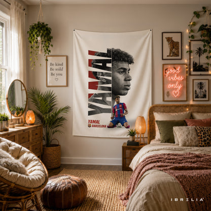 Lamine Yamal Barcelona Wall Tapestry | Premium Heavyweight Jute Fabric Wall Hanging