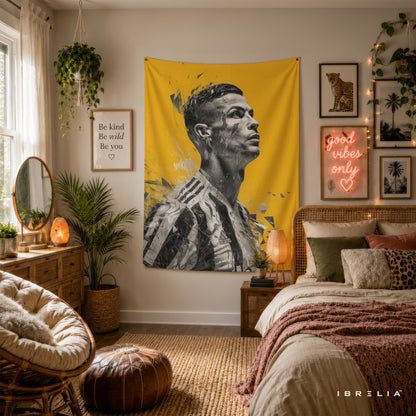 Cristiano Ronaldo Abstract Portrait Wall Tapestry | Premium Heavyweight Jute Fabric Wall Hanging