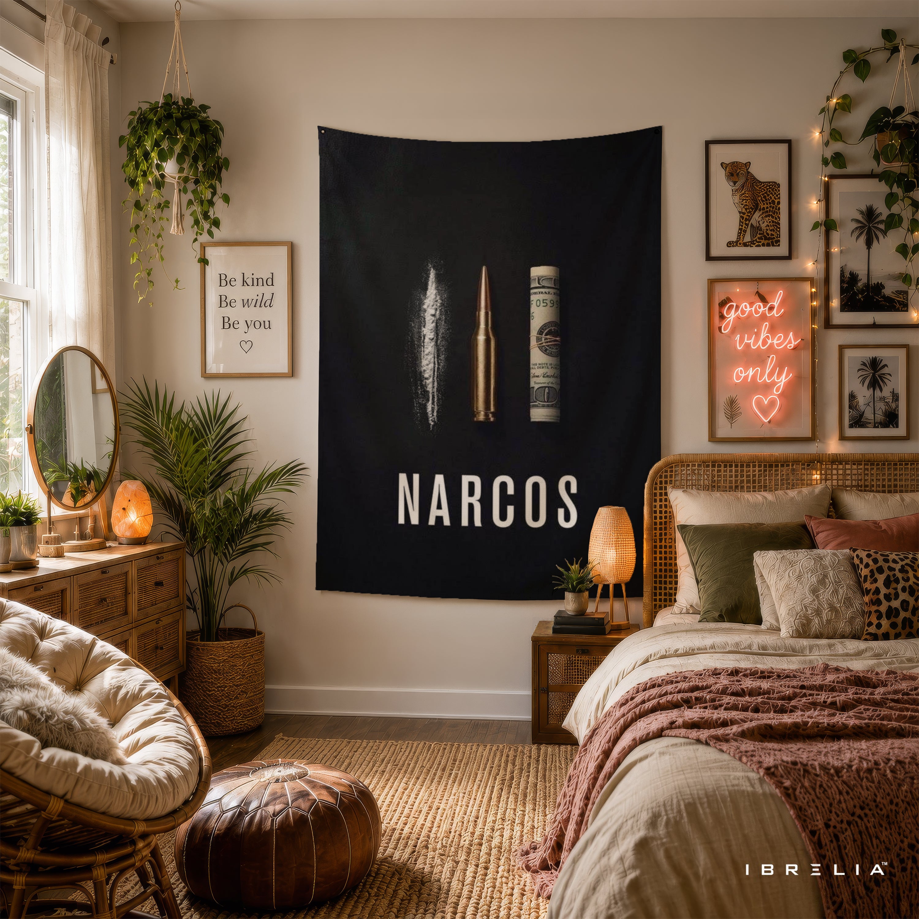 Narcos Minimalist Wall Tapestry | Premium Heavyweight Jute Fabric Wall Hanging