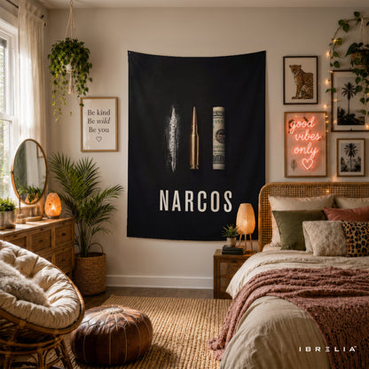 Narcos Minimalist Wall Tapestry | Premium Heavyweight Jute Fabric Wall Hanging